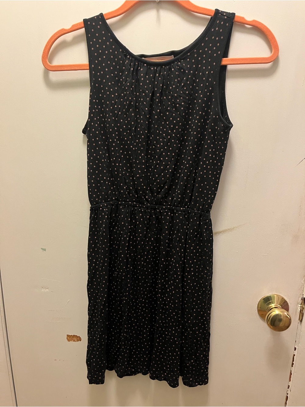 LOFT Black Sleeveless Dress with Tiny Dot Print